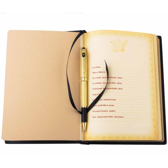 Подарунковий набір "Воєнна розвідка України". (Щоденник з ручкою TENSO з ювелірною мініатюрою)