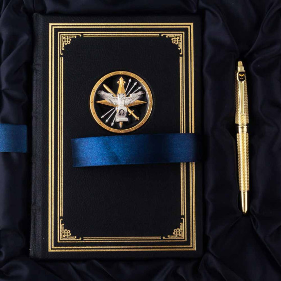 Подарунковий набір "Воєнна розвідка України". (Щоденник з ручкою TENSO з ювелірною мініатюрою)
