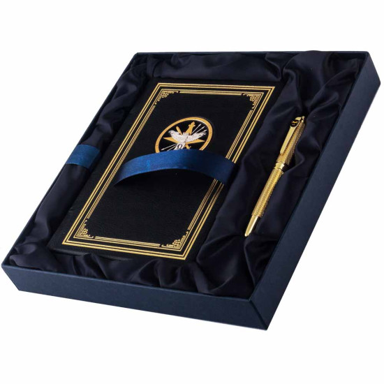 Подарунковий набір "Воєнна розвідка України". (Щоденник з ручкою TENSO з ювелірною мініатюрою)