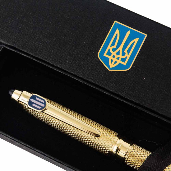 Подарунок "Ручка з мініатюрою емблеми Державного бюро розслідувань" (ручка TENSO з ювелірною мініатюрою, футляр з металевими емблемами)