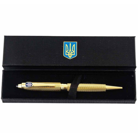 Подарунок "Ручка з мініатюрою емблеми Державного бюро розслідувань" (ручка TENSO з ювелірною мініатюрою, футляр з металевими емблемами)