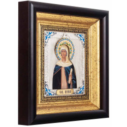 Ікона "Свята рівноапостольна Ніна" у посрібленому окладі з визолоченими деталями в емалях