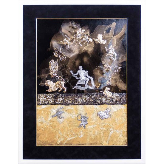 Авторське панно  "Золото і Срібло Долі" (живопис, текстурний пейзаж, метал, позолота, сріблення, ювелірне каміння). Експонат виставки ART TALENT FAIR 2025