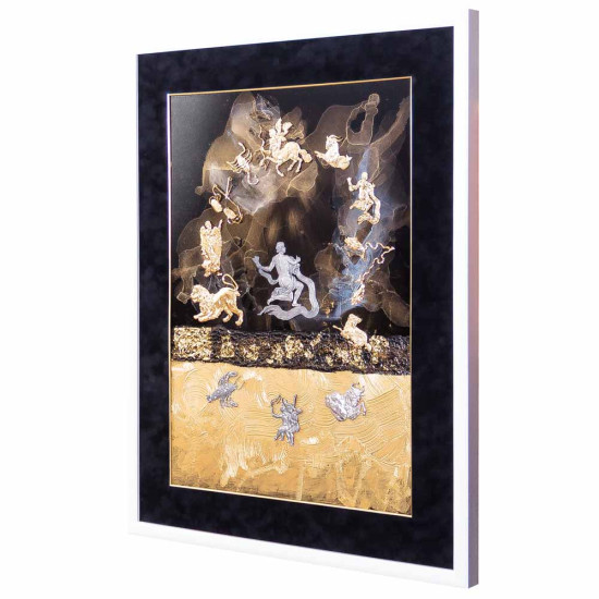 Авторське панно  "Золото і Срібло Долі" (живопис, текстурний пейзаж, метал, позолота, сріблення, ювелірне каміння). Експонат виставки ART TALENT FAIR 2025