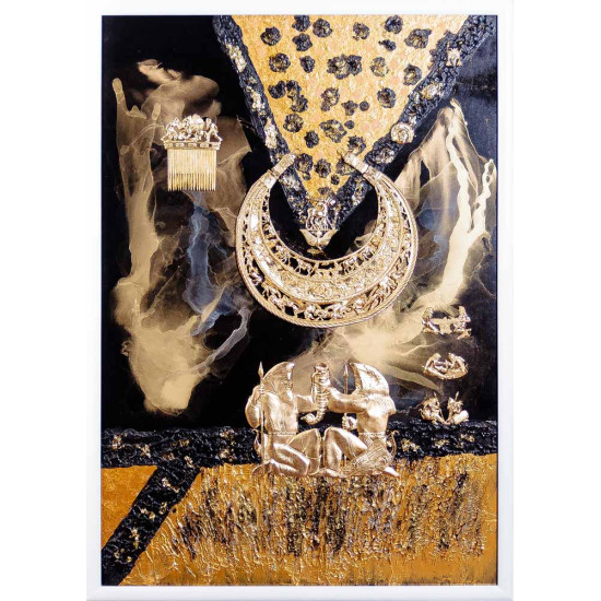 Авторське панно "Скіфська містерія" (живопис, текстурний пейзаж, метал, позолота). Експонат виставки ART TALENT FAIR 2025