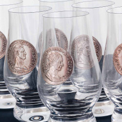 Подарунковий набір"Римські імператори"  з 6 келихів для віскі з посрібленими репліками античних монет
