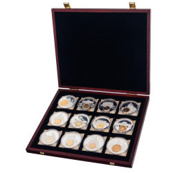 Подарунковий набір "Нумізматична подорож  Європою" (набір з 12 медалей з монетами у дерев'яній коробці)