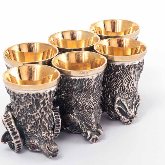 Подарунковий набір "Мисливський Трофей". Срібна скриня (невідомий автор) з ритонами від Ювелірного Дому Андрія Ковалика