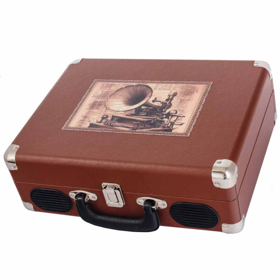 Програвач у стилі ретро-валізи з картиною на металі та декором  позолоченим гербом України