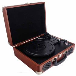 Програвач у стилі ретро-валізи з картиною на металі та декором  позолоченим гербом України