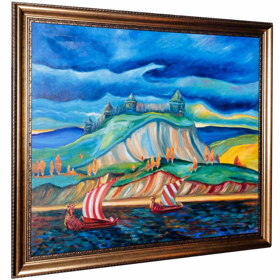  Картина народного художника Данила Нарбута "Пейзаж з вітрильниками та фортецею"