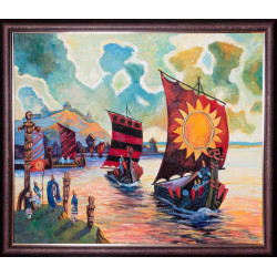 Картина народного художника Данила Нарбута "Пейзаж з вітрильниками"