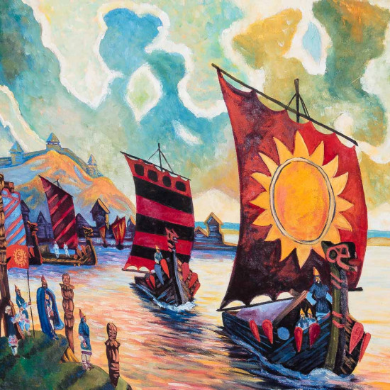 Картина народного художника Данила Нарбута "Пейзаж з вітрильниками"