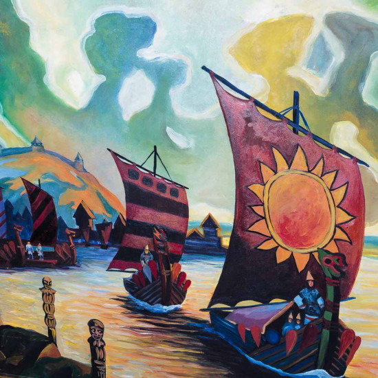 Картина народного художника Данила Нарбута "Пейзаж з вітрильниками"