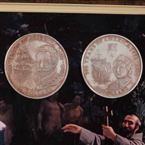 Композиція "500 років відкриття Америки: 1492-1992 з репліками монет"