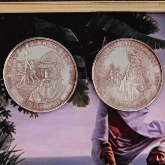 Композиція "500 років відкриття Америки: 1492-1992 з репліками монет"