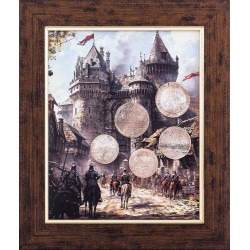 Картина на металі "Середньовічний замок та старовинні монети"