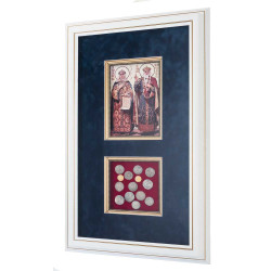 Історична композиція "Святі рівноапостольні Ольга і Володимир та монети Київської Русі"