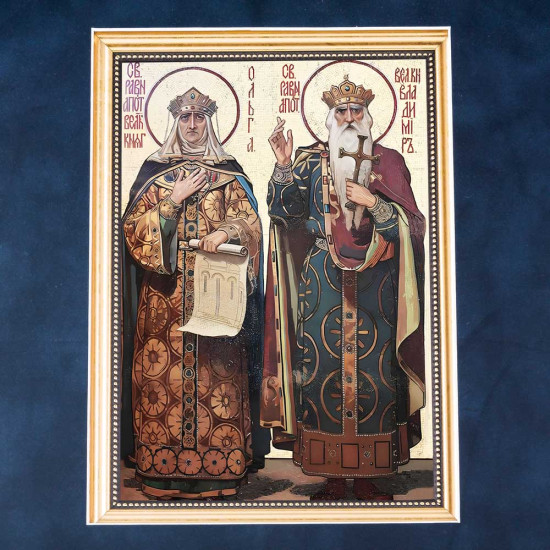 Історична композиція "Святі рівноапостольні Ольга і Володимир та монети Київської Русі"