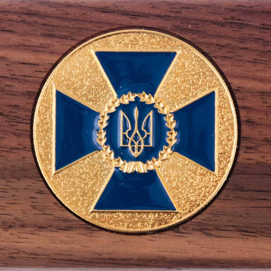 Подарунок "Ручка з мініатюрою емблеми СБУ" (ручка TENSO з ювелірною мініатюрою у дере'яному футлярі з металевою емблемою)