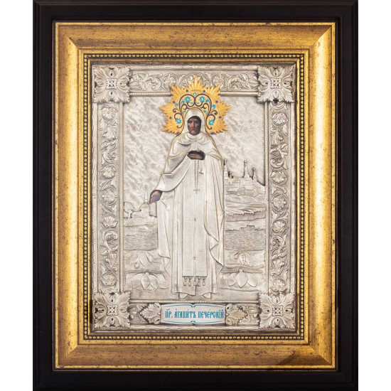 Ікона "Преподобний Агапіт Печерський" (сріблення, позолота, емалі)