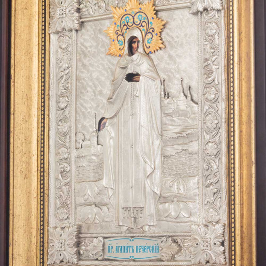Ікона "Преподобний Агапіт Печерський" (сріблення, позолота, емалі)