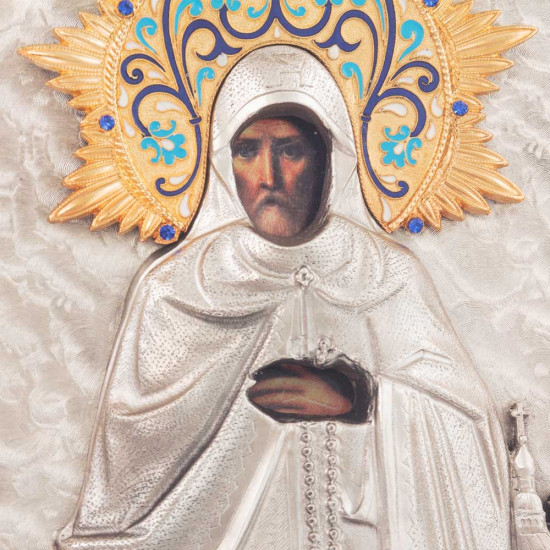 Ікона "Преподобний Агапіт Печерський" (сріблення, позолота, емалі)