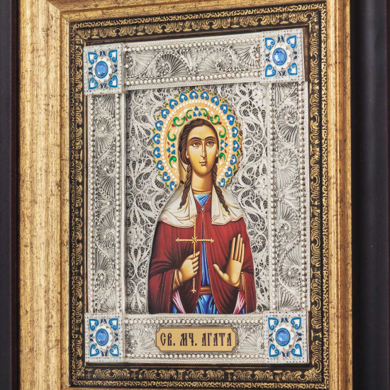 Ікона «Свята мучениця Агата» (мідь, сріблення, позолота, емалі, каміння)