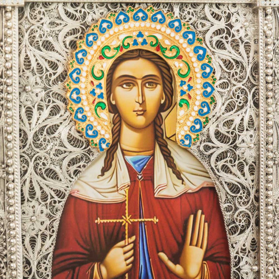Ікона «Свята мучениця Агата» (мідь, сріблення, позолота, емалі, каміння)