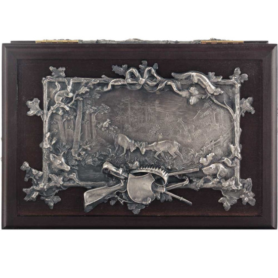 Скриня мисливця "Лісова сага" з металевим посрібленим декором