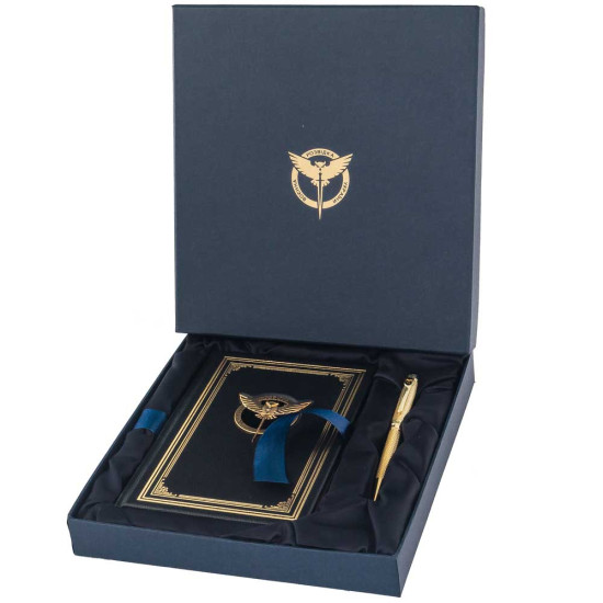 Подарунковий набір "Воєнна розвідка України". (Щоденник з ручкою TENSO з ювелірною мініатюрою)