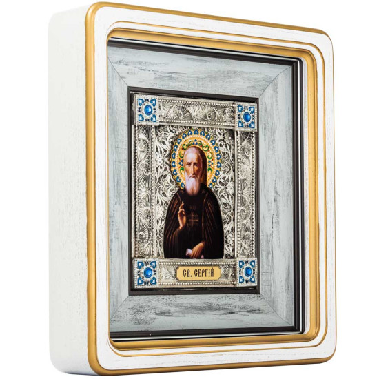 Ікона «Преподобний Сергій Радонезький, чудотворець» (мідь, сріблення, позолота, емалі, каміння)