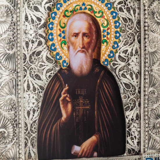 Ікона «Преподобний Сергій Радонезький, чудотворець» (мідь, сріблення, позолота, емалі, каміння)