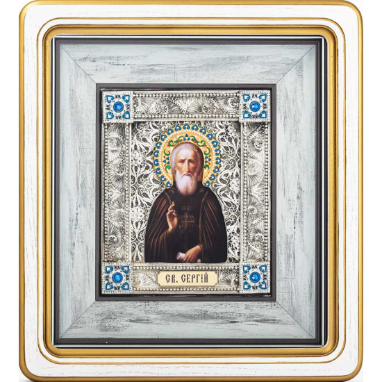 Ікона «Преподобний Сергій Радонезький, чудотворець» (мідь, сріблення, позолота, емалі, каміння)