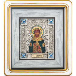 Ікона "Святий благовірний князь Димитрій"  (мідь, сріблення, позолота, емалі, каміння)
