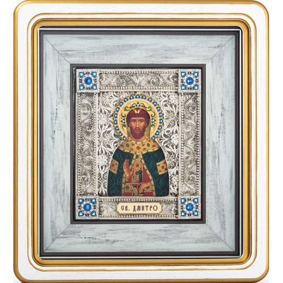 Ікона "Святий благовірний князь Димитрій"  (мідь, сріблення, позолота, емалі, каміння)