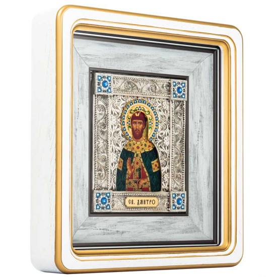 Ікона "Святий благовірний князь Димитрій"  (мідь, сріблення, позолота, емалі, каміння)