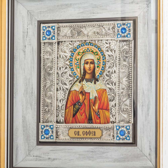 Ікона «Свята мучениця Софія» (мідь, сріблення, позолота, емалі, каміння)