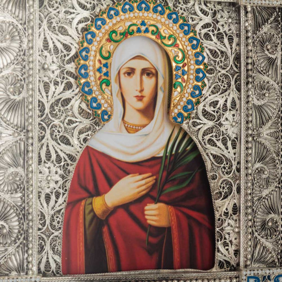 Ікона "Свята Тетяна" (метал, сріблення, позолота, емалі, каміння)