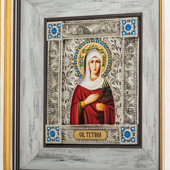 Ікона "Свята Тетяна" (метал, сріблення, позолота, емалі, каміння)