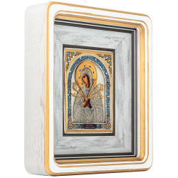 Ікона Богородиця "Семистрільна" (мідь, сріблення, позолота, каміння, емалі)