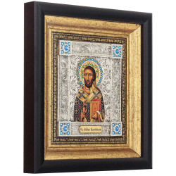 Ікона «Святий Лукіан Бельгійський» (мідь, сріблення, позолота, емалі, каміння) 