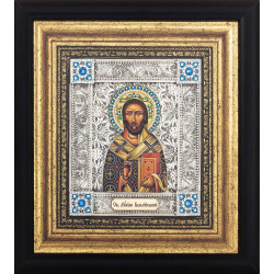 Ікона «Святий Лукіан Бельгійський» (мідь, сріблення, позолота, емалі, каміння) 