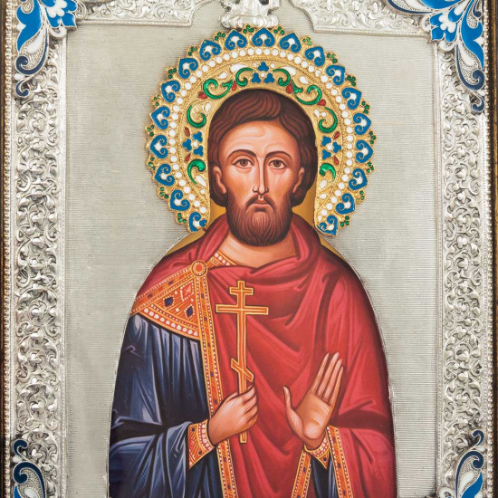 Ікона «Святий мученик Валерій» (мідь, сріблення, позолота, емалі)