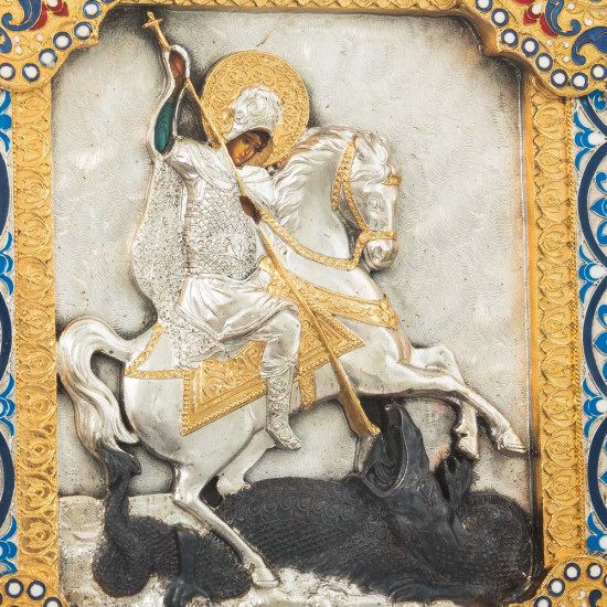 Ікона "Святий Юрій Змієборець" ("Георгій Побєдоносець") (метал, позолота, сріблення, італійські емалі)