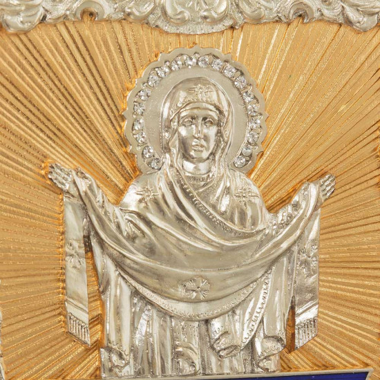 Ікона «Покрова Пресвятої Богородиці (мідь, сріблення, позолота, емалі, каміння)