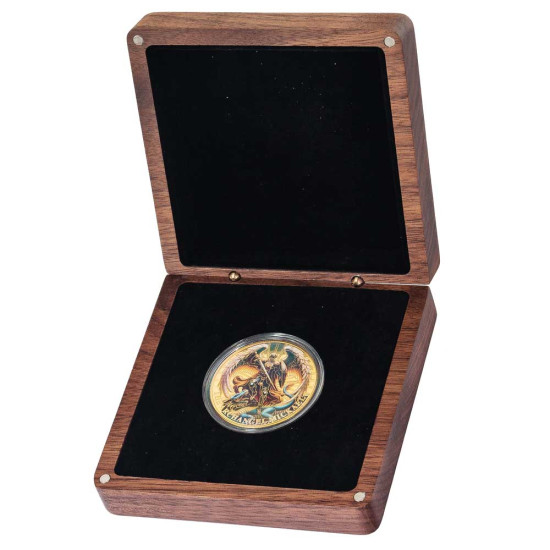 Подарунок "Оберіг сили» (монета з зображенням Архангела Михаїла у дерев'яному футлярі з посрібленим декором)