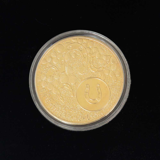 Подарунок-талісман «Монета - примножувач капіталу» у дерев'яному футлярі з позолоченою та інкрустованою підковою