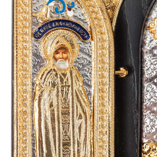 Складень «Богоматір Почаївська» (мідь, сріблення, позолота, емалі, каміння)
