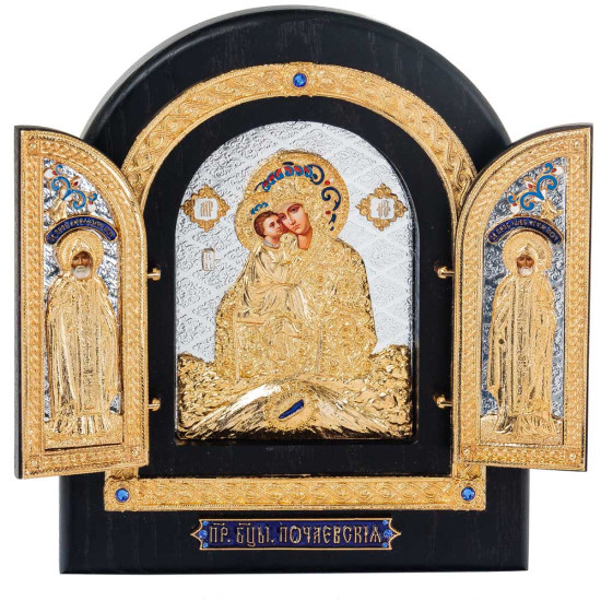 Складень «Богоматір Почаївська» (мідь, сріблення, позолота, емалі, каміння)